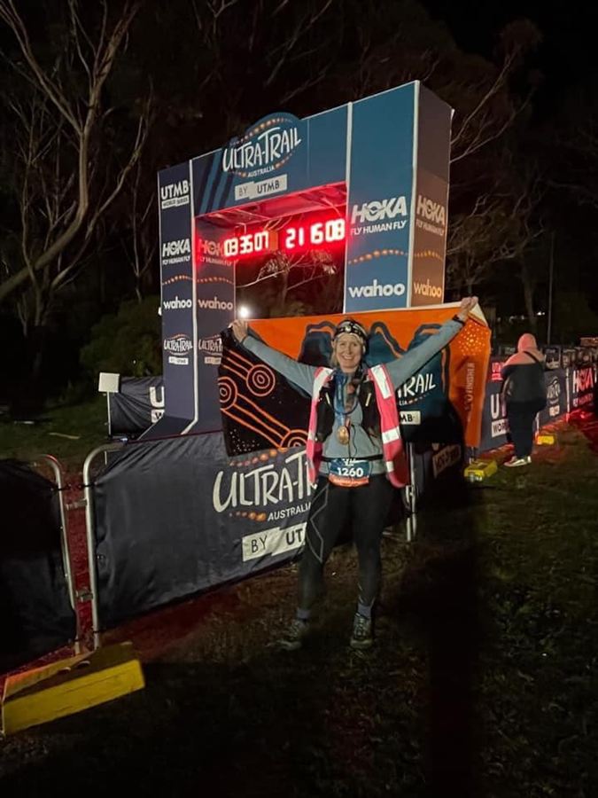 Meg at the finish line