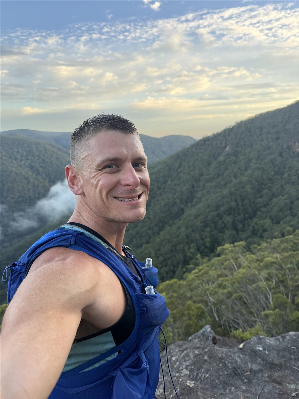 Nathan Morris mid-trail above a Blue Mountains valley