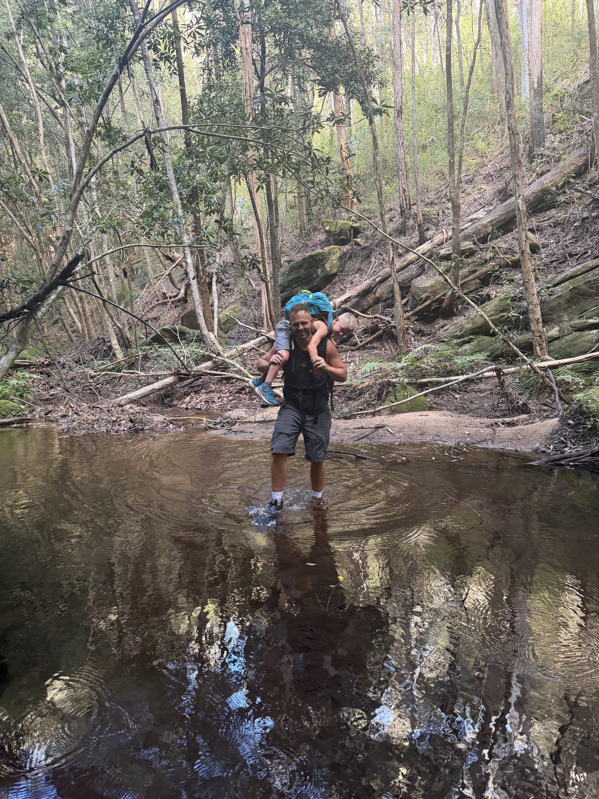 Brad crossing a creek on the hike in