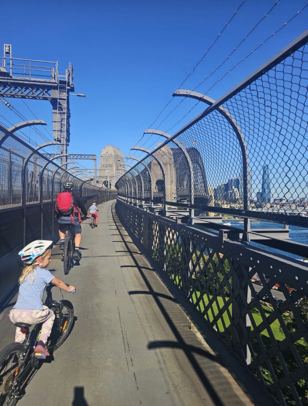 Riding across the Sydney Harbour Bridge with the kids
