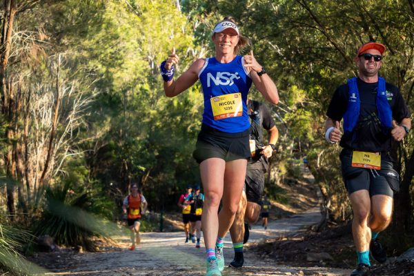 Runners on the trail at the Whale Rock Trail Run in Pennant Hills